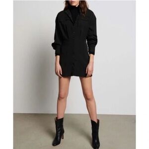 NEW ba&sh Crew Long Sleeve Snap Button Down Shirtdress Black Size 2 / XS